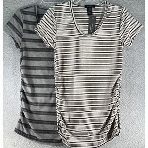 Lot of 2  Love‎ Ryan LA Jrs T-Shirt Small Black Stripe Short Sleeve Side Rouched